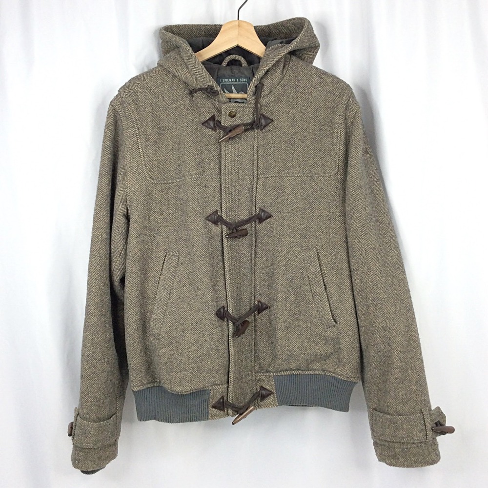 Spiewak Men's Wool Hooded Toggle Duffle Coat Jacket Men's Large Brown Thinsulate